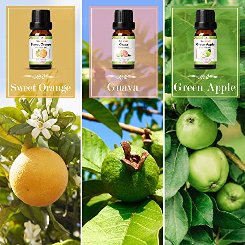 SALKING Juego de Aceite Esencial de Fragancia con Sabor a Fruta, Aceites Esenciales para Humidificador de Velas, Piña, Guayaba, Frambuesa, Manzana Verde, Naranja, Cereza 6 x 10 ml