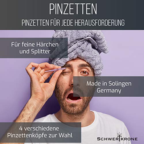 Schwertkrone Profi Solingen - Pinzas para depilar cejas (8 cm, curvadas, chapadas en oro)