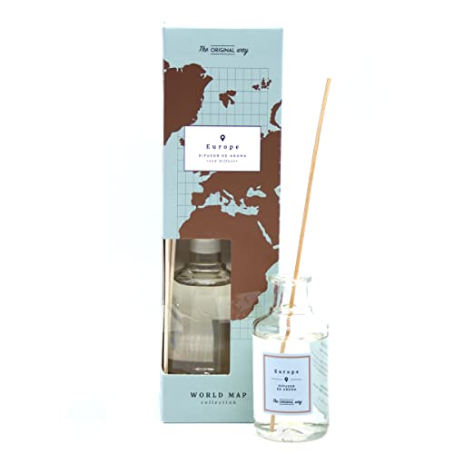 SEAL AROMAS - Mikado [ SÁNDALO & Ambar ] Europa World Map Collection - 100 ML - The Original Way | Difusor de Varillas perfumadas ambientadores con palitos de bambú para casa oficinas baños Boutique