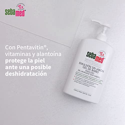 Sebamed Emulsión sin Jabón - 1L Ideal para piel sensible. Gel de baño corporal sin jabón con el PH 5,5 de la piel sana para garantizar la conservación del equilibrio hídrico de la piel