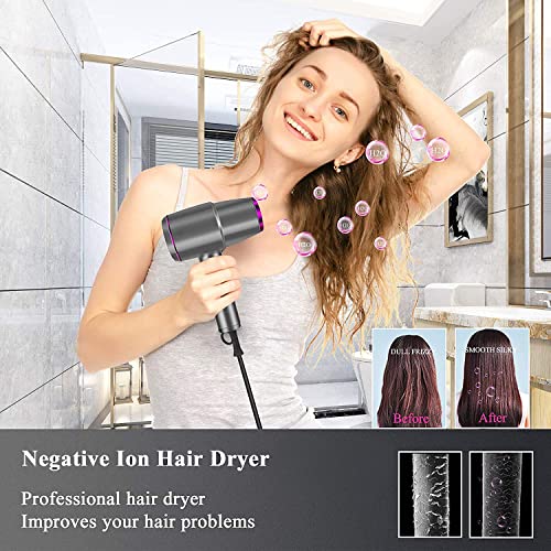 Secador Pelo Profesional Ionico Viaje con Difusor 2200W para Mujer Hombre,Secador de Cabello Rizado Peluqueria 3 Velocidades,Secador de Pelo Rizos Potente Ligero Portátil Hogar Salón