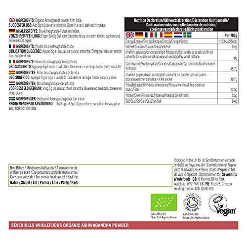 Sevenhills Wholefoods Ashwagandha En Polvo Orgánico 1kg
