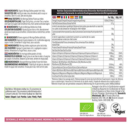 Sevenhills Wholefoods Bio Moringa Oleifera en polvo 500g