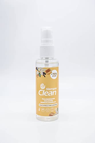 SiempreClean | Solución Hidroalcohólica Con Pulverizador | Higienizante Suave Con La Piel | 73% De Alcohol Etílico |, Perfume Vainilla & Caramelo, 60 ml