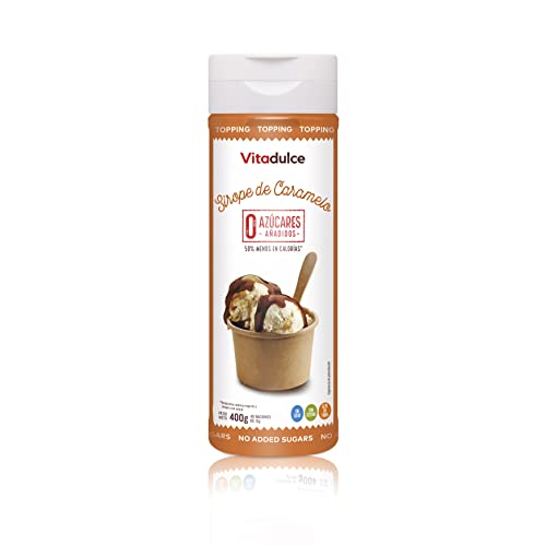Sirope de caramelo sin azúcares añadidos, Sirope bajo en calorías, Topping de caramelo 400 gr - Vitadulce