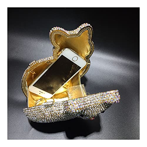 Snow scene Bolso de cena de cristal de metal Liekong Metal de gato, bolsa de diamante hecho a mano Aliexpress Bolso de lady de comercio exterior (Color : Negro)