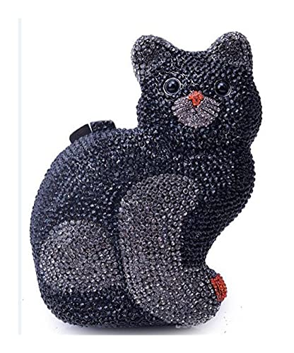Snow scene Bolso de cena de cristal de metal Liekong Metal de gato, bolsa de diamante hecho a mano Aliexpress Bolso de lady de comercio exterior (Color : Negro)