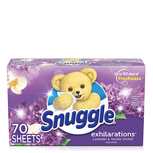 Snuggle Exhilarations - Hojas secadoras suavizantes, lavanda y vainilla orquídea, 70 unidades