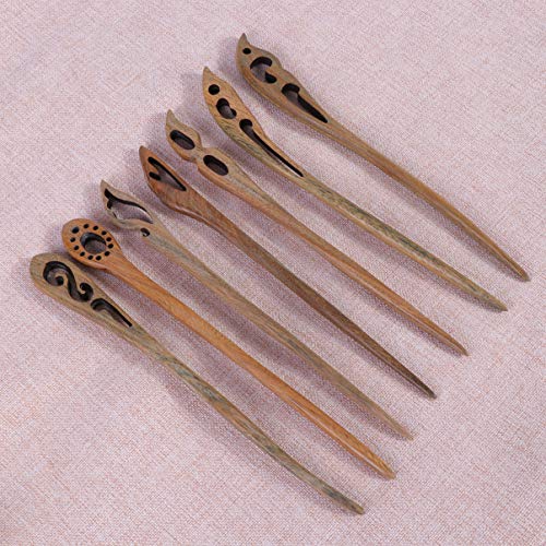 SOLUSTRE Horquilla de Madera Tallada a Mano Palillos Chinos Vintage Accesorio Decorativo de Madera Pelo de Sándalo Verde Lignum-Vitae Madera