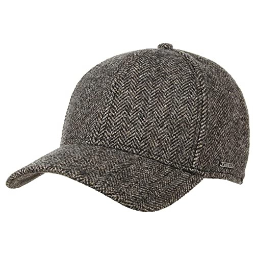 Stetson Gorra de Lana Plano, Hombre - Gorra de béisbol con el Dorso de la Visera de Cuero - Gorra de Caballero con diseño en Espiga - con Forro de algodón - otoño/Invierno marrón Oscuro L (58-59 cm)