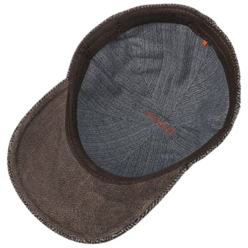 Stetson Gorra de Lana Plano, Hombre - Gorra de béisbol con el Dorso de la Visera de Cuero - Gorra de Caballero con diseño en Espiga - con Forro de algodón - otoño/Invierno marrón Oscuro L (58-59 cm)