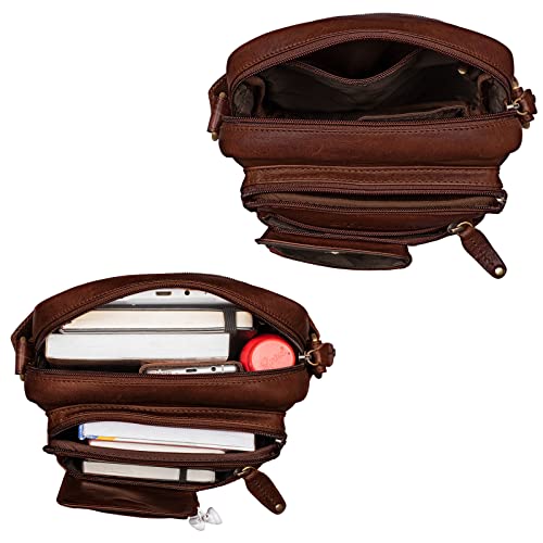 STILORD 'Ryan' Bolso Cruzado Hombre Piel Mariconera Hombres Bolsa de Hombro Pequeño Vintage Bolsito Mensajero para iPad 9.7 Pulgadas Cuero Auténtico, Color:Porto - marrón