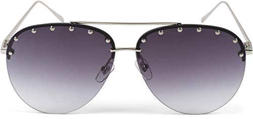 styleBREAKER gafas de sol de piloto de mujer sin contorno con remaches en la lente, lentes tintadas de policarbonato y montura de metal, gafas 09020105, color:Montura plata / vidrio gris gradiente