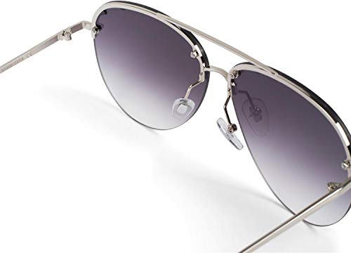 styleBREAKER gafas de sol de piloto de mujer sin contorno con remaches en la lente, lentes tintadas de policarbonato y montura de metal, gafas 09020105, color:Montura plata / vidrio gris gradiente