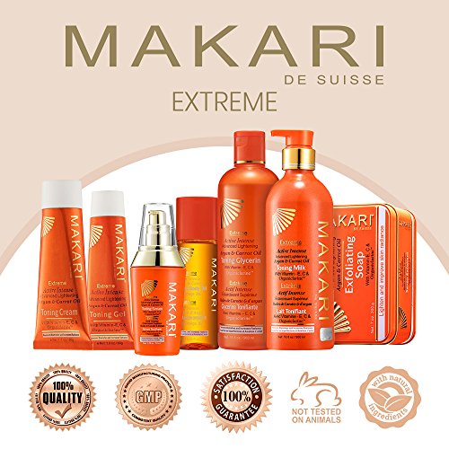 Suero Tonificante de Zanahoria y Aceite de Argán de 1.7oz de la Línea Makari Extreme - Suero Corporal Aclarador que da Brillo y Estira la Piel con OrganiclarinaTM - Blanqueador para Manchas Oscuras