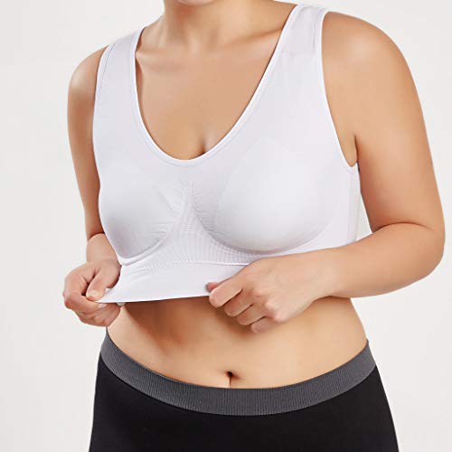 Sujetador Deportivo para Mujer SHOBDW 2019 Nuevo Cómodo Color Sólido Cuello en V Tank Tops Blusa Camisole Camisetas Mujer Tirantes Deporte Bra Tallas Grandes S-6XL(Blanco,6XL)