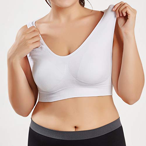 Sujetador Deportivo para Mujer SHOBDW 2019 Nuevo Cómodo Color Sólido Cuello en V Tank Tops Blusa Camisole Camisetas Mujer Tirantes Deporte Bra Tallas Grandes S-6XL(Blanco,6XL)