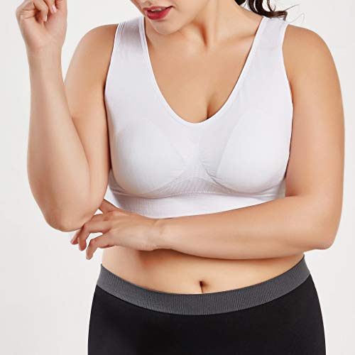 Sujetador Deportivo para Mujer SHOBDW 2019 Nuevo Cómodo Color Sólido Cuello en V Tank Tops Blusa Camisole Camisetas Mujer Tirantes Deporte Bra Tallas Grandes S-6XL(Blanco,6XL)