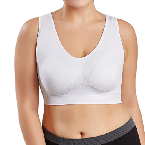 Sujetador Deportivo para Mujer SHOBDW 2019 Nuevo Cómodo Color Sólido Cuello en V Tank Tops Blusa Camisole Camisetas Mujer Tirantes Deporte Bra Tallas Grandes S-6XL(Blanco,6XL)