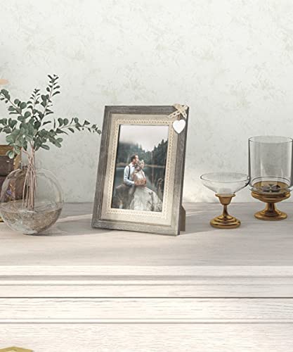 SUMGAR Marcos de Fotos 10 X 15 cm Madera Vintage con Corazón Blanco Marco de pared Mesa Amor Familia Boda Decoración Regalos