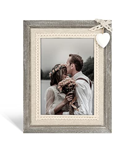 SUMGAR Marcos de Fotos 10 X 15 cm Madera Vintage con Corazón Blanco Marco de pared Mesa Amor Familia Boda Decoración Regalos