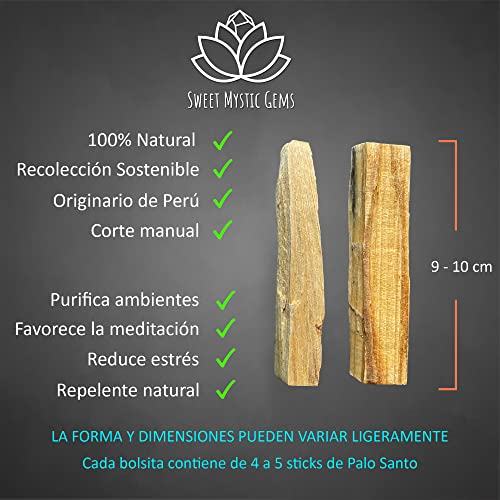 SWEET MYSTIC GEMS - Palo Santo Incienso Natural para Quemar - 80 gr - Origen Perú - Madera 100% Natural de recolección sostenible - Recolectado sólo de Madera caída (1)