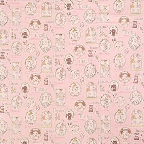 Tela japonesa rosa de algodón camafeo gato mujer belleza perfume Kei Fabric