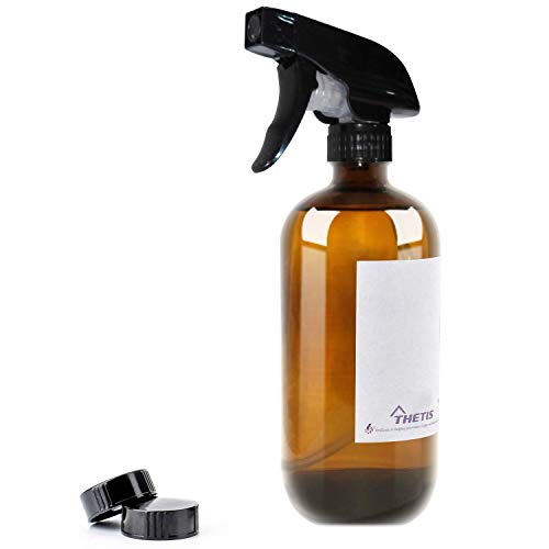 THETIS Botellas de Spray vacías de ámbar Boston de 500ml (4 Paquete de) - Contenedor rellenable con pulverizadores de gatillo, Tapas y Etiquetas, Frasco de Vidrio para aceites Esenciales