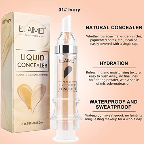 Thnkstaps Corrector líquido Corrector facial impermeable Corrector de contorno de maquillaje corrector de cobertura total para uso durante todo el día para Ojeras Acnés Correctores 1 x 5.5 ml Ivory