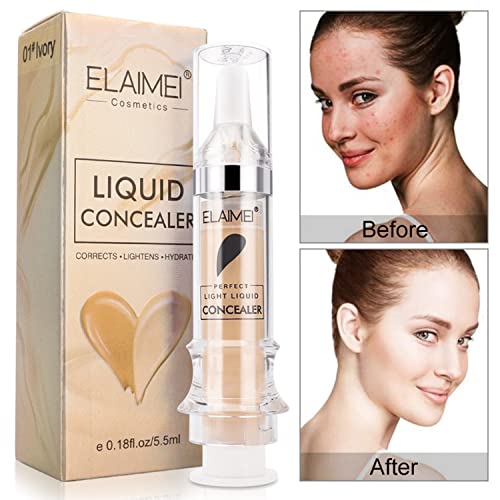 Thnkstaps Corrector líquido Corrector facial impermeable Corrector de contorno de maquillaje corrector de cobertura total para uso durante todo el día para Ojeras Acnés Correctores 1 x 5.5 ml Ivory