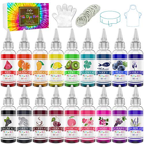 Tie Dye Kit 18 Colores - Pinturas Textiles Tela Vibrantes Tinte Graffiti para Pintura de Ropa DIY, Niño y Adultos - Tinte de Pintura Textil Todo En 1 para Shirts, Camisa, Bricolaje Tie-Dye, Fiesta