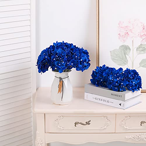 Tifuly 12 Pcs Hortensias Artificiales, Hortensias de Seda Cabezas de Flores con Tallos Flores Falsas para Ramos de Novia, Decoración de Fiesta en el hogar, Arreglos, Centros de Mesa (Azul Real)