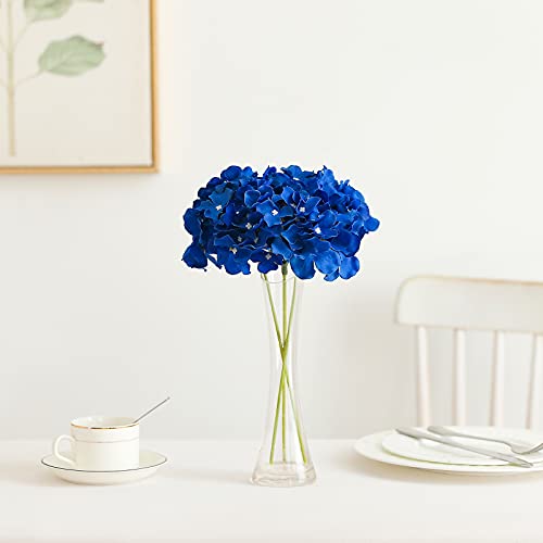 Tifuly 12 Pcs Hortensias Artificiales, Hortensias de Seda Cabezas de Flores con Tallos Flores Falsas para Ramos de Novia, Decoración de Fiesta en el hogar, Arreglos, Centros de Mesa (Azul Real)