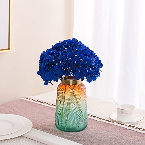 Tifuly 12 Pcs Hortensias Artificiales, Hortensias de Seda Cabezas de Flores con Tallos Flores Falsas para Ramos de Novia, Decoración de Fiesta en el hogar, Arreglos, Centros de Mesa (Azul Real)