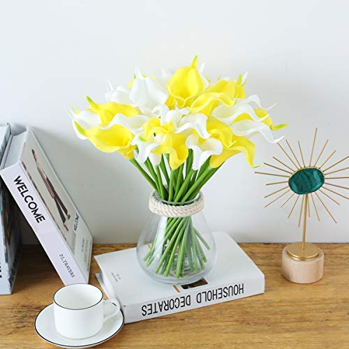 Tifuly 24 Piezas de Lirios Artificiales de látex, Ramos de Flores Falsos de Lirio de Tallo Realista para el hogar, Bodas, Fiestas, decoración de oficinas, arreglos Florales (Amarillo + Blanco)