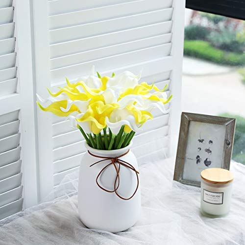 Tifuly 24 Piezas de Lirios Artificiales de látex, Ramos de Flores Falsos de Lirio de Tallo Realista para el hogar, Bodas, Fiestas, decoración de oficinas, arreglos Florales (Amarillo + Blanco)