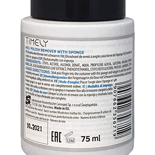 Timely - Quitaesmalte para uñas con esponja, 75 ml