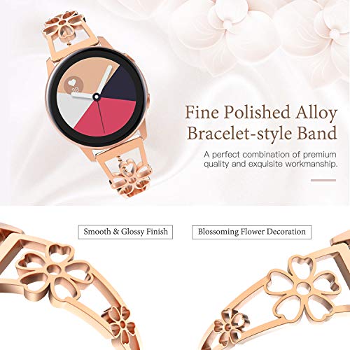 TiMOVO Correa de Repuesto Compatible con Galaxy Watch Active/Active 2/Galaxy Watch 42/Gear S2 Classic, Pulsera de Reloj Banda Flor de Ciruela Acero Inoxidable para Mujer, Oro Rosa