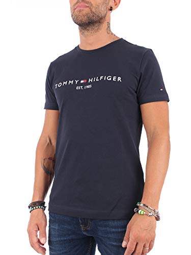 Tommy Hilfiger Logo T-Shirt Camiseta, Azul (Sky Captain 403), M para Hombre