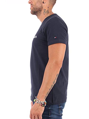Tommy Hilfiger Logo T-Shirt Camiseta, Azul (Sky Captain 403), M para Hombre