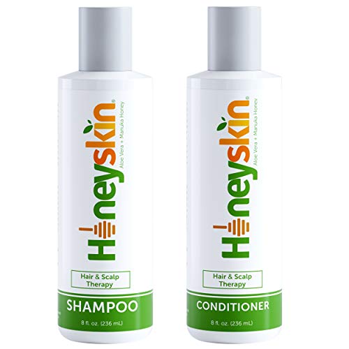 Tratamiento Cuero Cabelludo Seco Set Champú y Acondicionador para Eczema, Psoriasis, Seborrea, Caspa, Picazón-Ingredientes Orgánicos Naturales de Miel Manuka & Aloe Vera(236ml) by Honeyskin Organics
