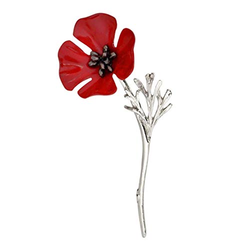 U-K Broche de Flor de Amapola Vintage Esmalte Solapa Chapado Pin Collar Recuerdo Día Bufanda de Loto Accesorio Joyas para Mujeres y Hombres, Plata Creativo y útilDiseño práctico
