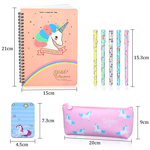 Unicornio Papeleria Regalo Niña 10 9 8 7 Años,Material Estuche Escolar Niña,Unicornio Cuaderno Bonitos e Notas Adhesivas Kawaii e Boligrafos Gel 10 Colores para Niña(25 Piezas)