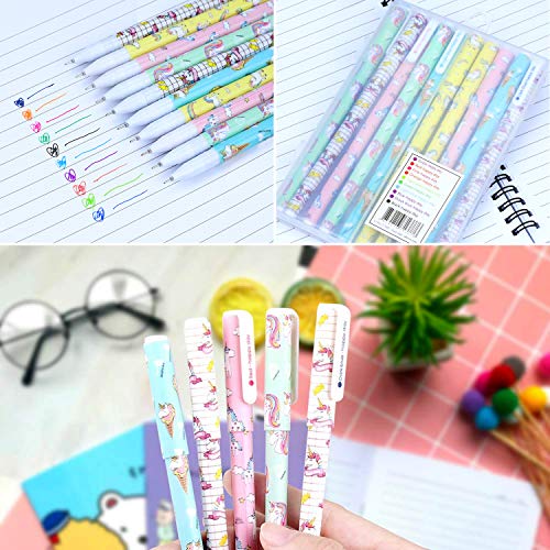 Unicornio Papeleria Regalo Niña 10 9 8 7 Años,Material Estuche Escolar Niña,Unicornio Cuaderno Bonitos e Notas Adhesivas Kawaii e Boligrafos Gel 10 Colores para Niña(25 Piezas)