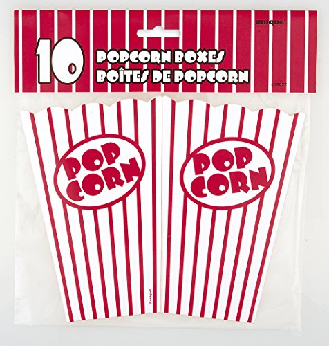 Unique Party 59022 - Cajas para Palomitas a rayas, pack de 10 unidades