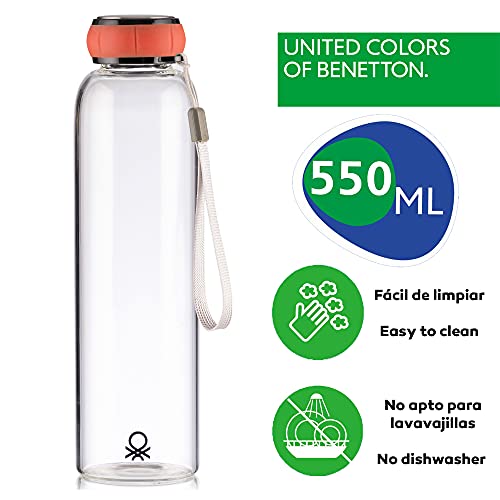 UNITED COLORS OF BENETTON. Set de 3 unidades de botella de agua 550ml borosilicato tapa roja Casa Benetton, 550 ml c/u