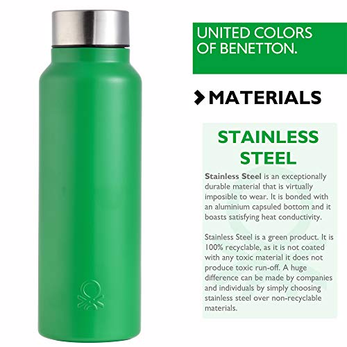 UNITED COLORS OF BENETTON. Set de 3 unidades de botella de agua 750ml acero inoxidable verde mate Casa Benetton, 750 ml c/u