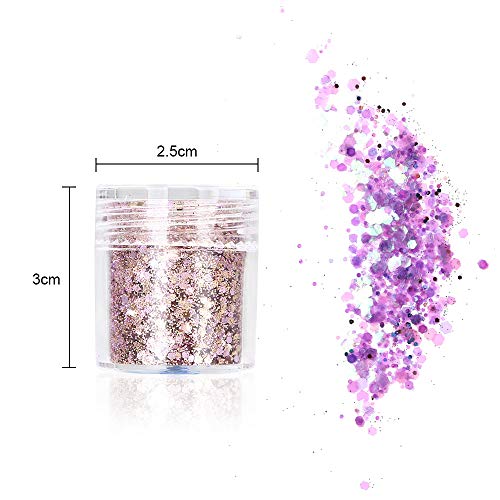 URAQT 16 Colores Purpurinas Polvo, Chunky Glitter Flakes Paillette Brillante Decoración para Cara Maquillaje Pelo Arte Corporal Uñas y Mejilla-A