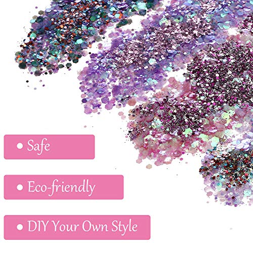 URAQT 16 Colores Purpurinas Polvo, Chunky Glitter Flakes Paillette Brillante Decoración para Cara Maquillaje Pelo Arte Corporal Uñas y Mejilla-A