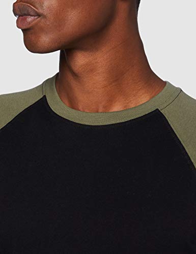 URBAN CLASSICS Camiseta Básica Hombre de Manga a Corta, Cuello Redondo, Algodón, Largo Normal, Estilo Moderno, Color: negro/verde oliva, Talla: L